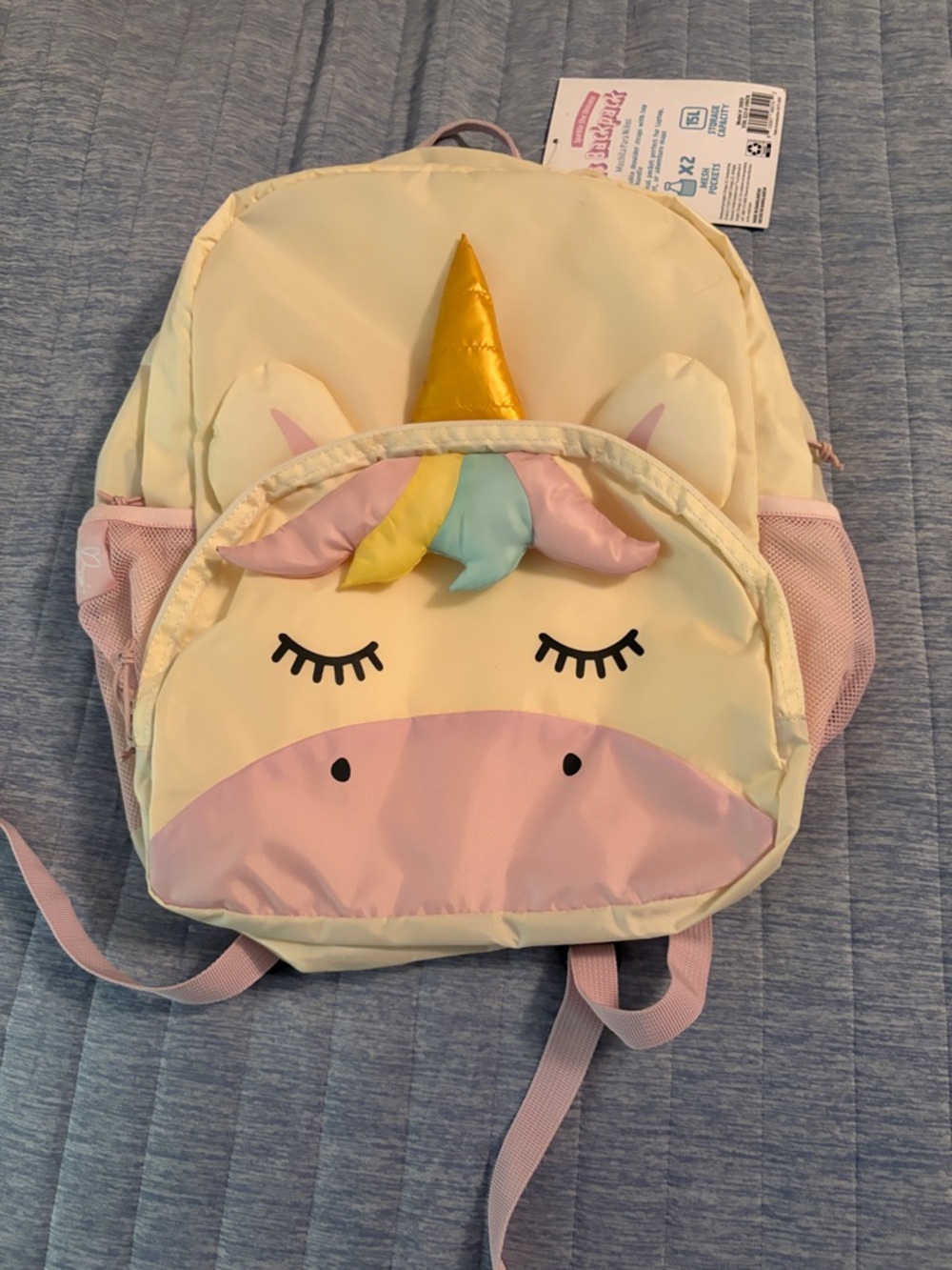 Pastel Yellow & Pink Unicorn Kids Backpack with Gold Horn